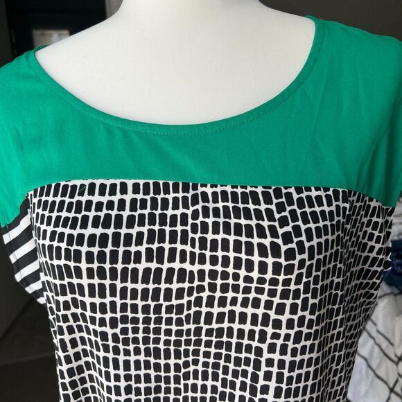 Calvin Klein Top Womens sz L Large Color block striped mosaic cap sleeves office - Picture 4 of 7
